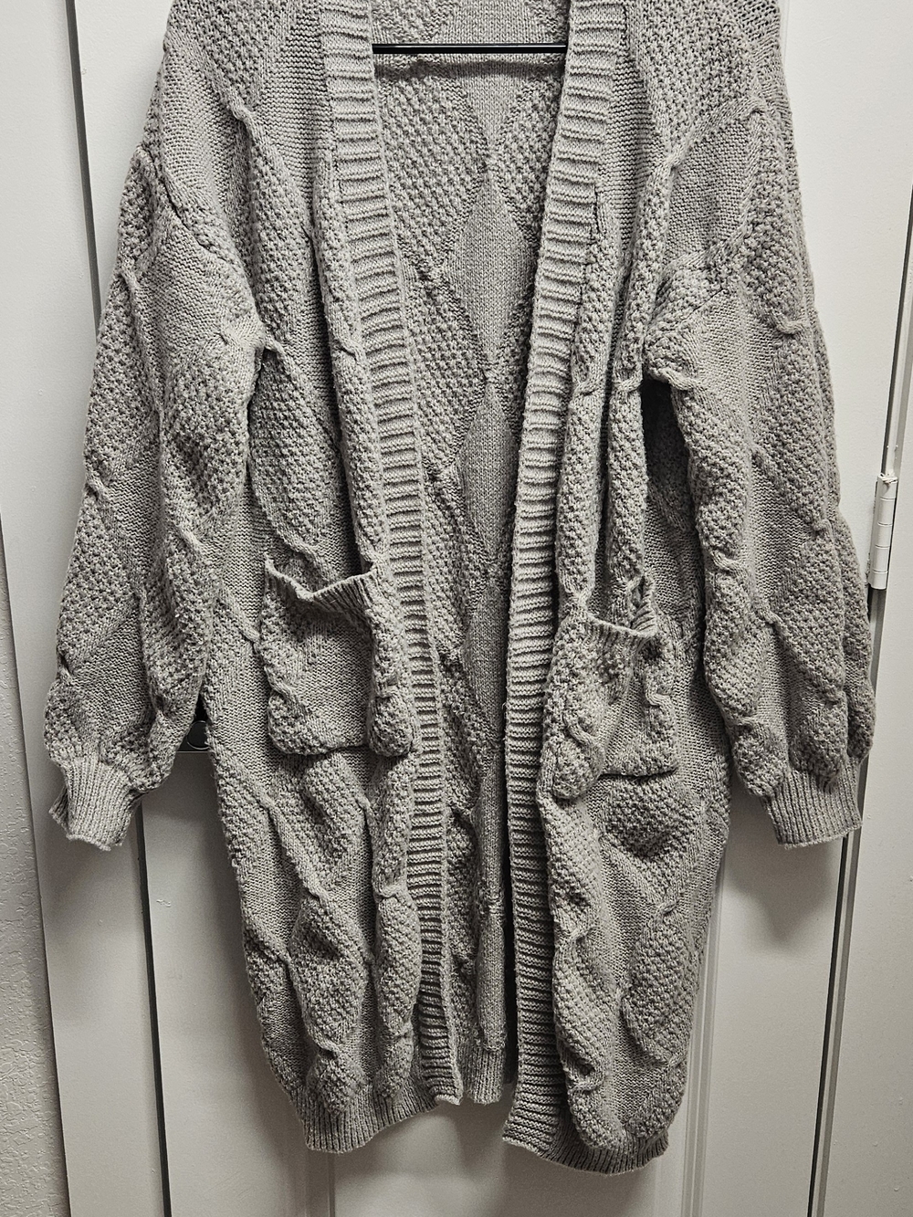 SHEIN Light Gray Open-Front Chunky Knit Cardigan